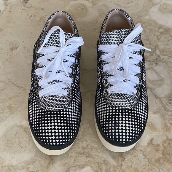 Stuart Weitzman Nappa Leather Black & White Optic Gaming Sneakers - Picture 3 of 12